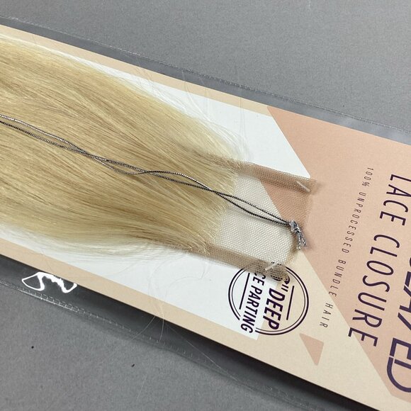 14” Straight Platinum Blonde Melted Lace Closure Unprocessed Human Hair 2” x 6” - Picture 3 of 5